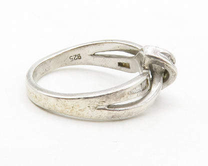 925 Sterling Silver  Vintage Genuine Diamonds Ribbon Band Ring Sz 7  RG13369
