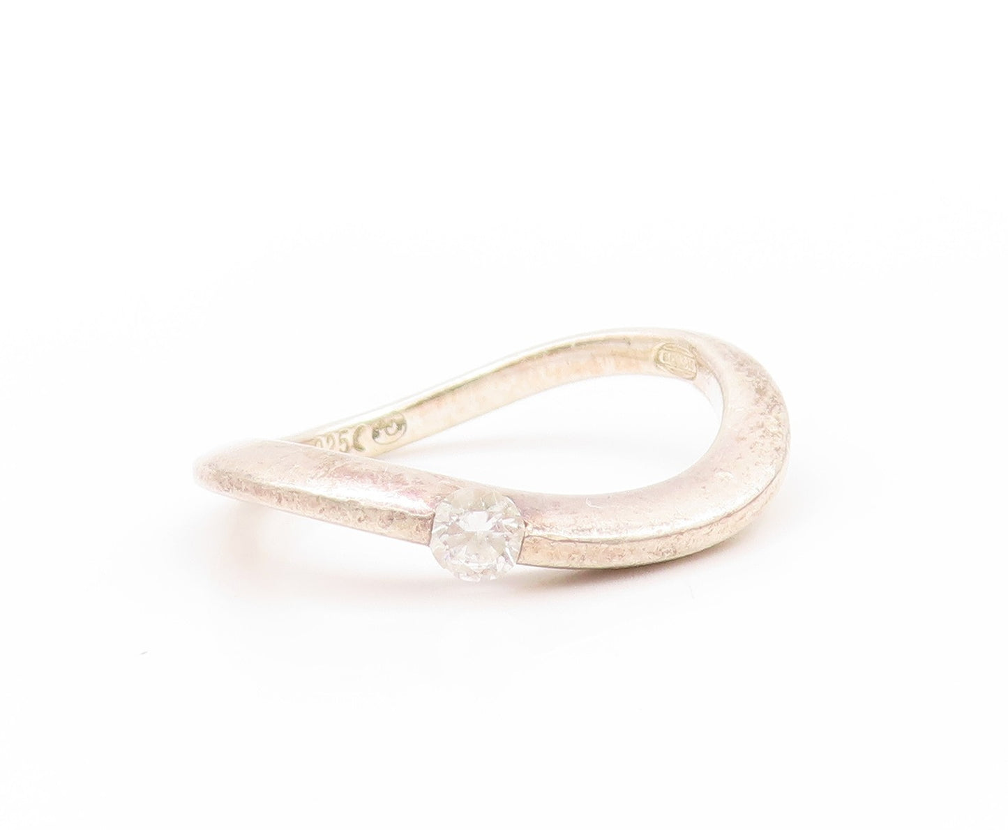925 Sterling Silver Vintage Ring Infinity Wave Single CZ Stone  Sz 8  RG32806