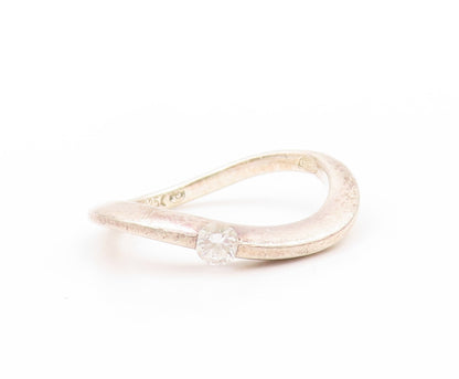 925 Sterling Silver Vintage Ring Infinity Wave Single CZ Stone  Sz 8  RG32806