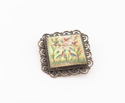 925 Sterling Silver Vintage Brooch Pin ISRAEL Antique Bird Painting  BP12541