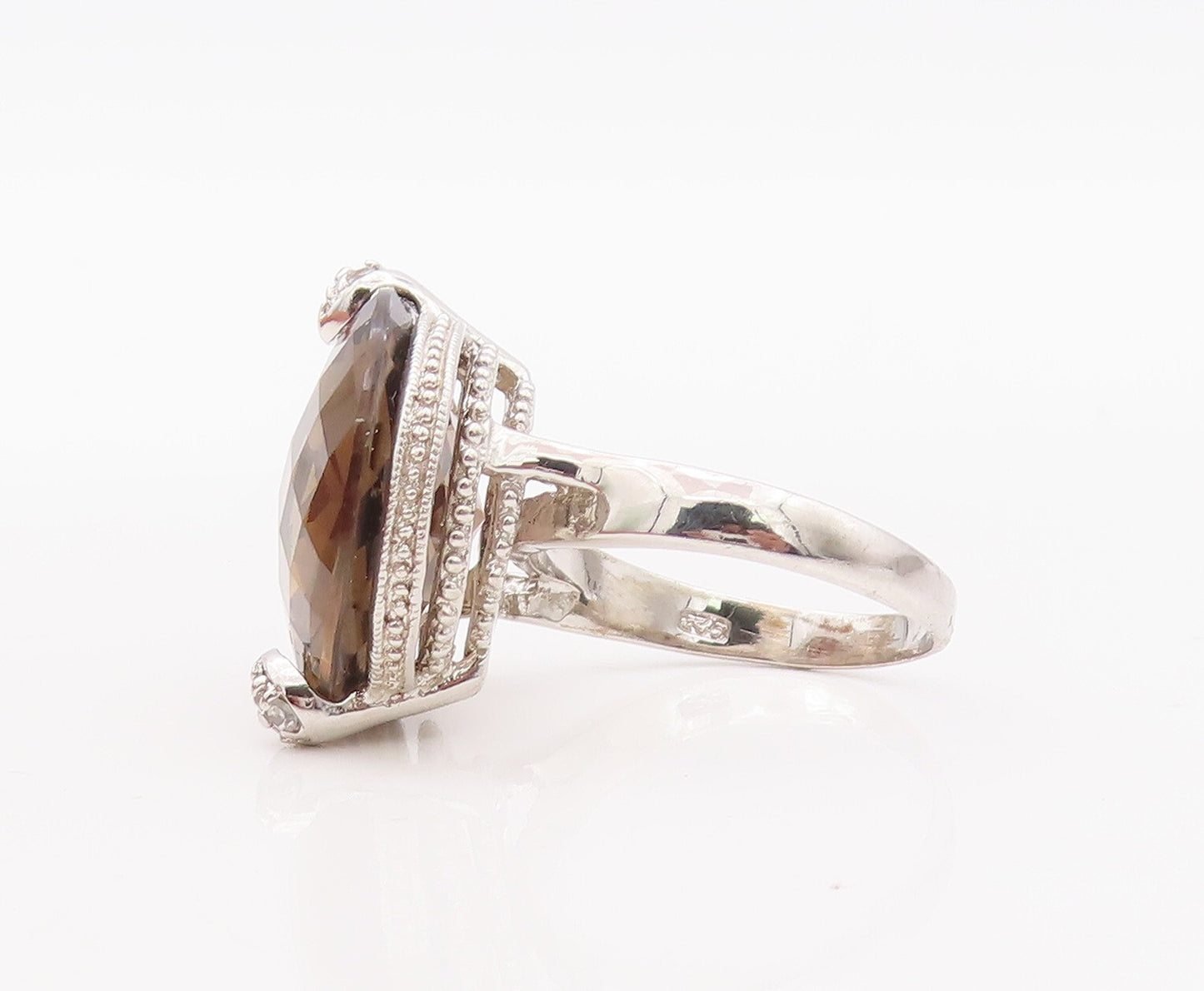 925 Sterling Silver Vintage Ring Designer Round Smoky Quartz Topaz Sz 7  RG29315