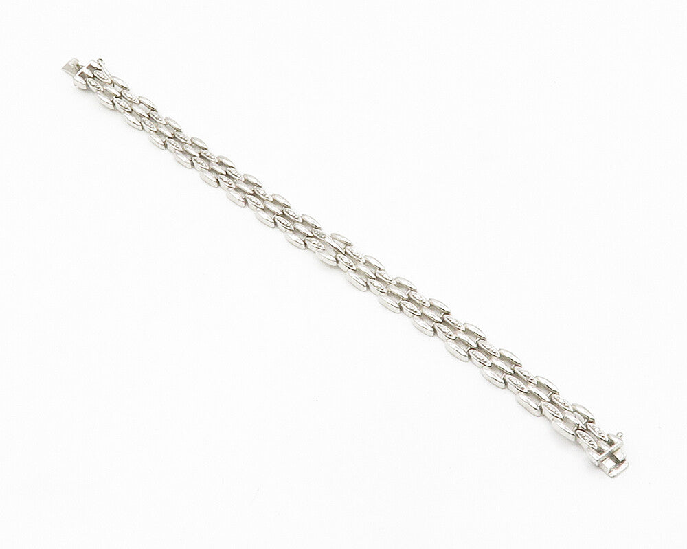 925 Sterling Silver  Genuine Diamond Brick Layer Link Chain Bracelet  BT5314