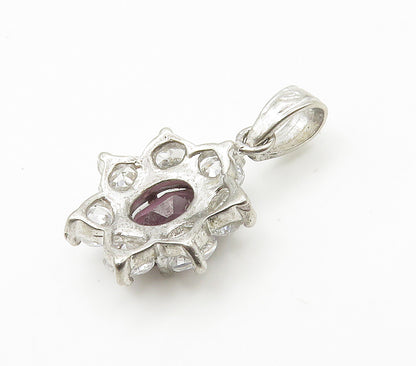 925 Sterling Silver  Vintage Amethyst & Cubic Zirconia Flower Pendant  PT11927