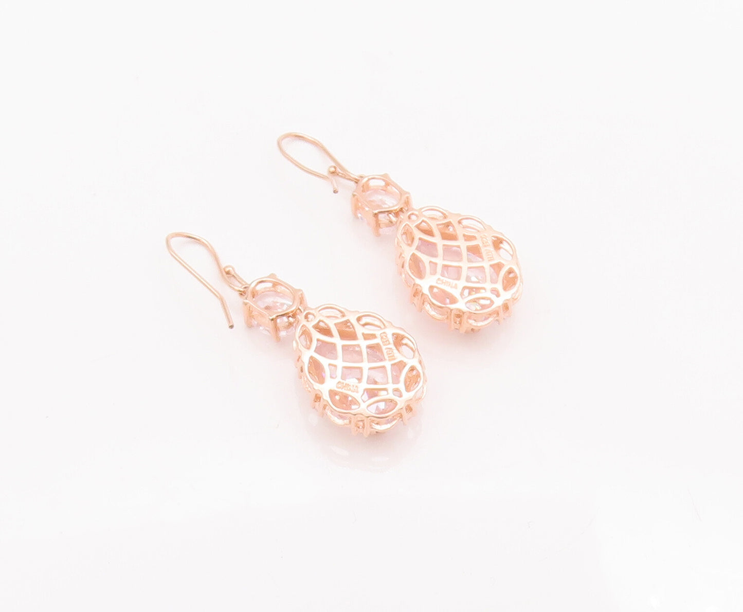 925 Sterling Silver Vintage Earrings Rose Gold Plated Oval & Dope Cut CZ EG12966