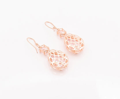 925 Sterling Silver Vintage Earrings Rose Gold Plated Oval & Dope Cut CZ EG12966