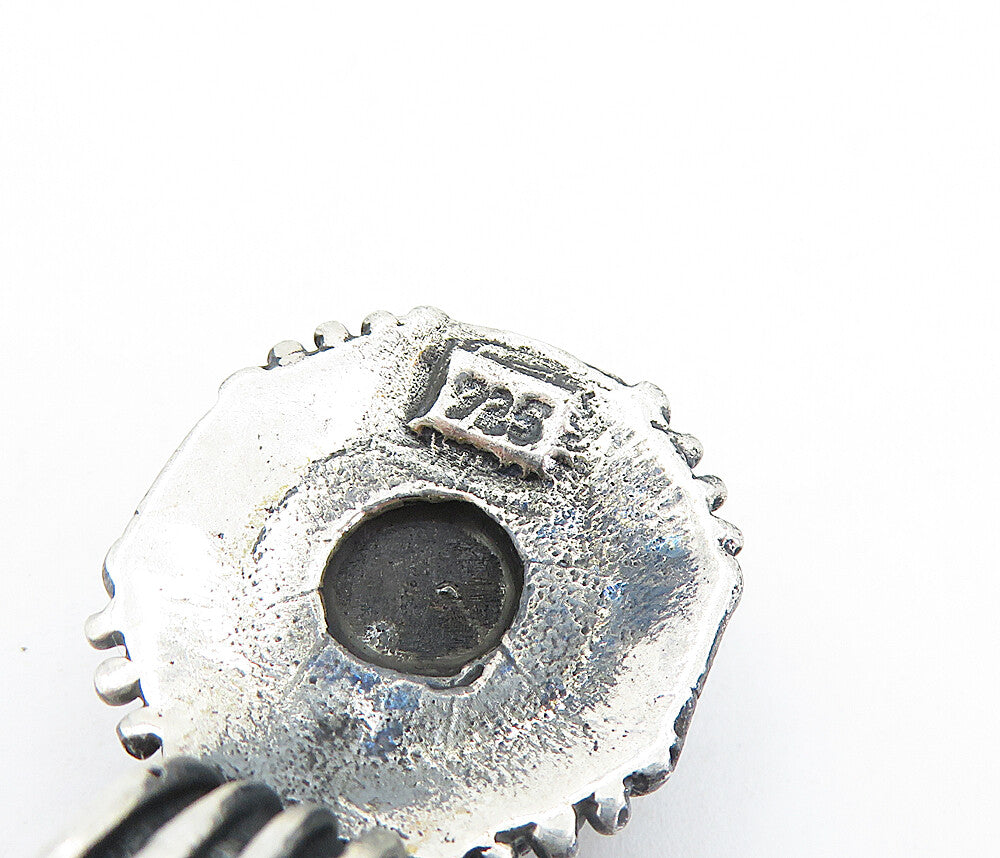 925 Sterling Silver  Vintage Cabochon Cut Black Onyx Fluted Pendant  PT4102
