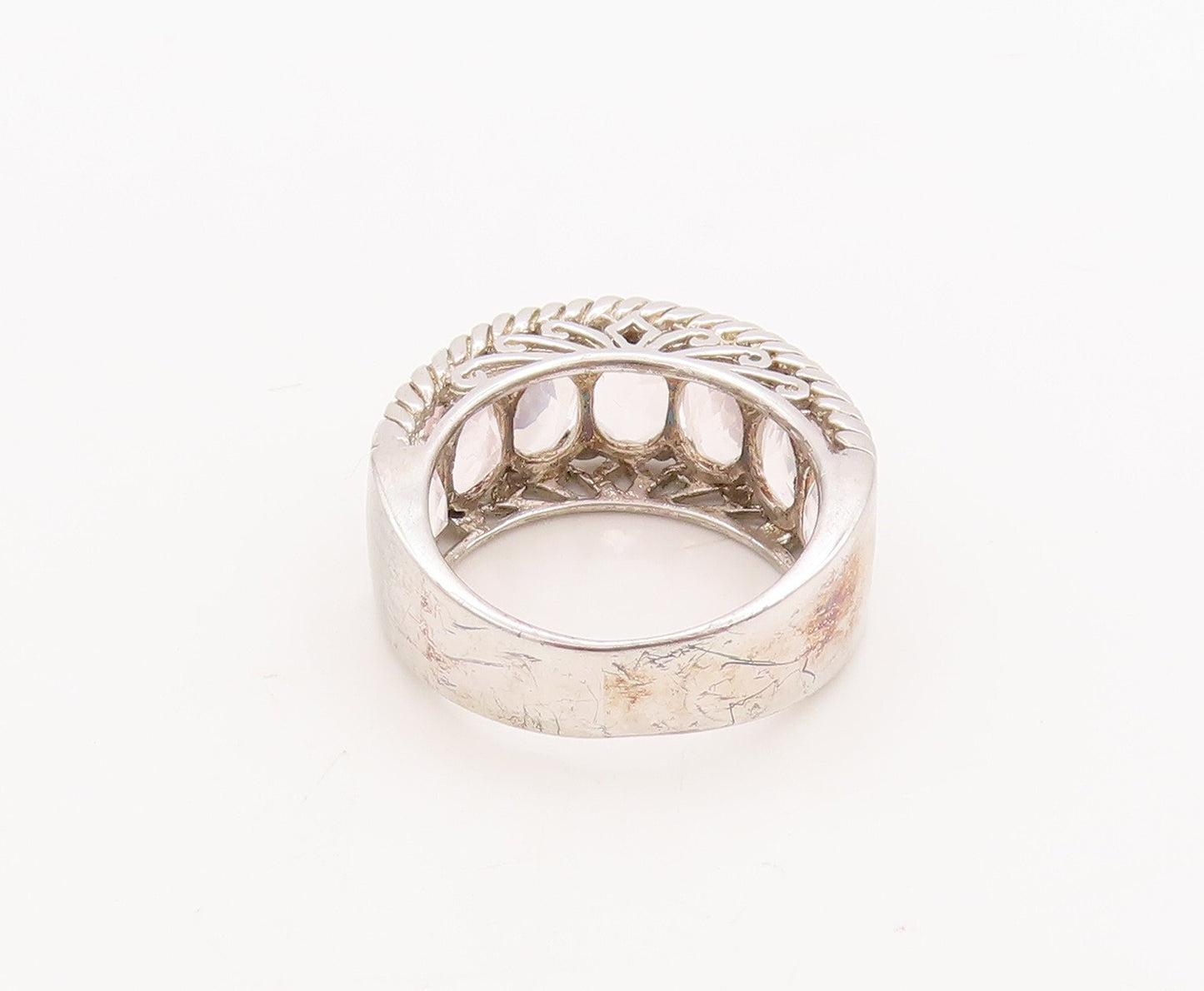 925 Sterling Silver Vintage Ring Oval Cut Topaz Swirly Carved  Sz 8  RG29856