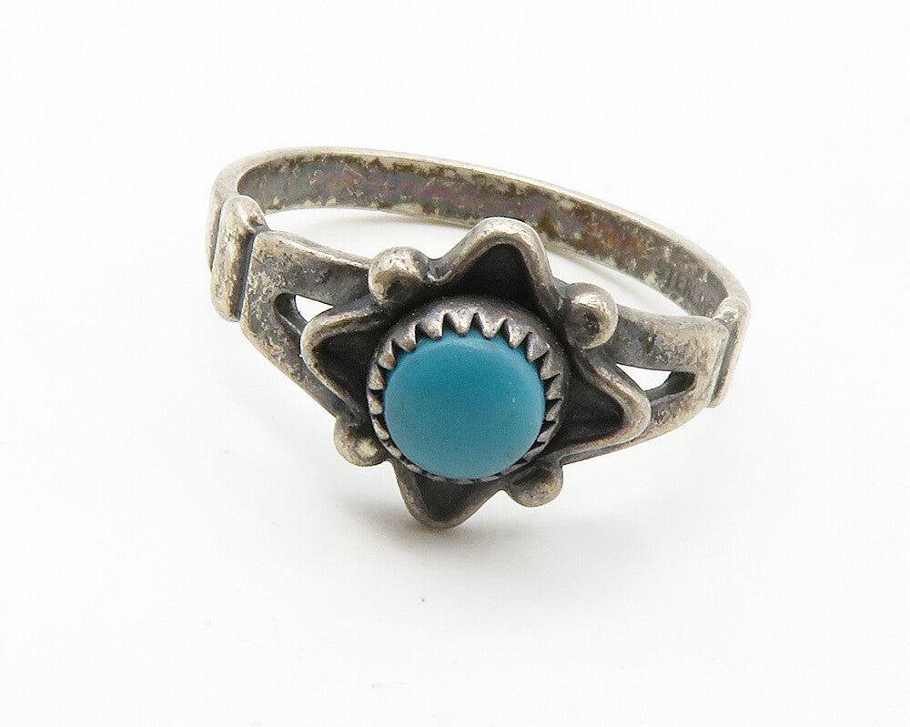 NAVAJO 925 Silver  Vintage Turquoise Dark Tone Band Ring Sz 6.5  RG14452