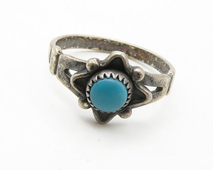 NAVAJO 925 Silver  Vintage Turquoise Dark Tone Band Ring Sz 6.5  RG14452
