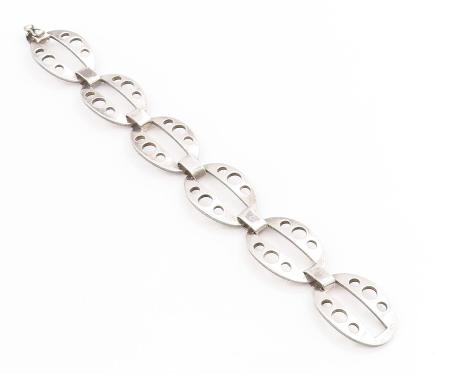 925 Sterling Silver Vintage Bracelet EUROPE Geometric Cut Out Link Chain BT11442