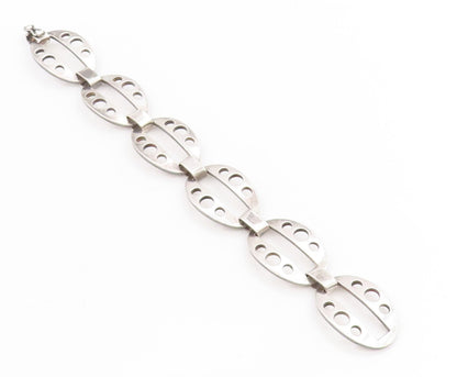 925 Sterling Silver Vintage Bracelet EUROPE Geometric Cut Out Link Chain BT11442