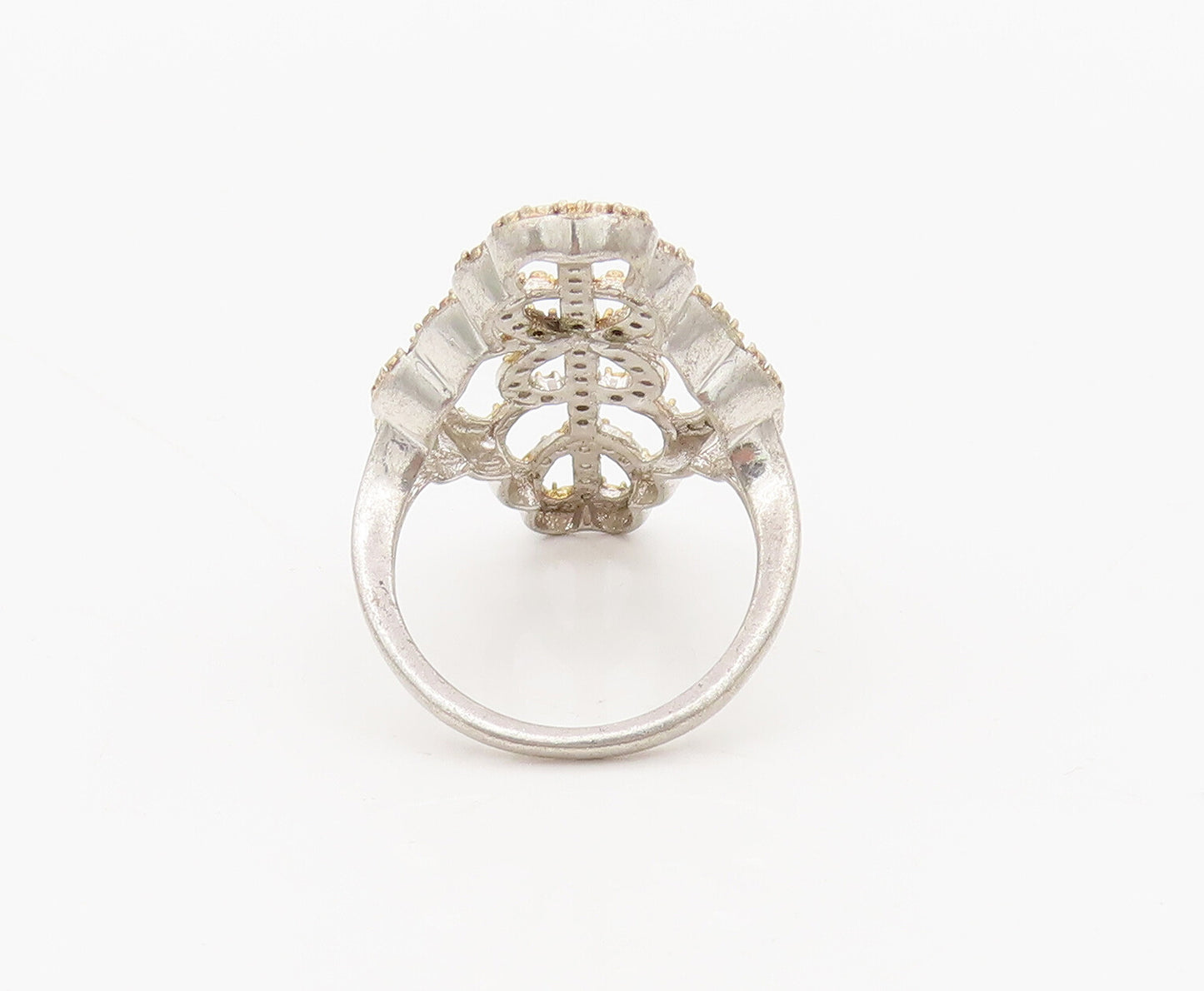 925 Sterling Silver  Vintage Gold Plated Swirly Beaded Loop Ring Sz 6  RG27476