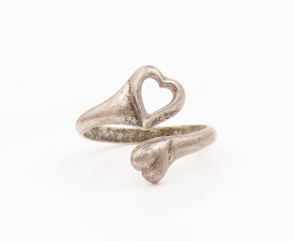 925 Sterling Silver Vintage Ring Minimalist Love Heart Bypass  Sz 5.5  RG34203