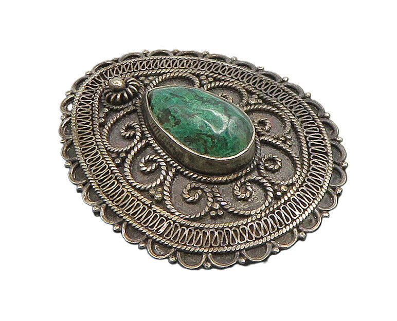 ISRAEL 925 Sterling Silver  Vintage Eilat Stone Swirl Twist Brooch Pin  BP9046