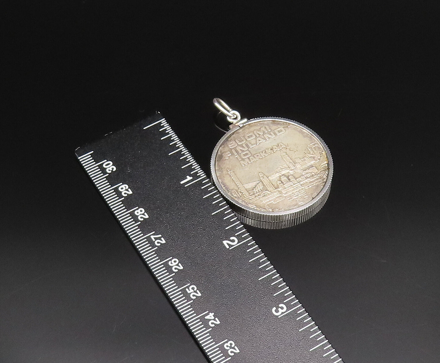 925 Sterling Silver  Vintage Double Sided Suomi Finland Coin Pendant  PT21653