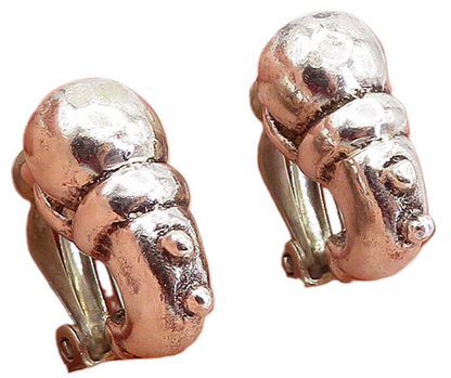 925 Sterling Silver  Vintage Shiny Modernist Design Non Pierce Earrings EG2844