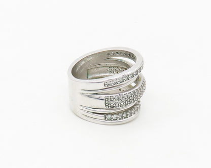 925 Sterling Silver  Shiny White Topaz Split Shank Band Ring Sz 7  RG17101