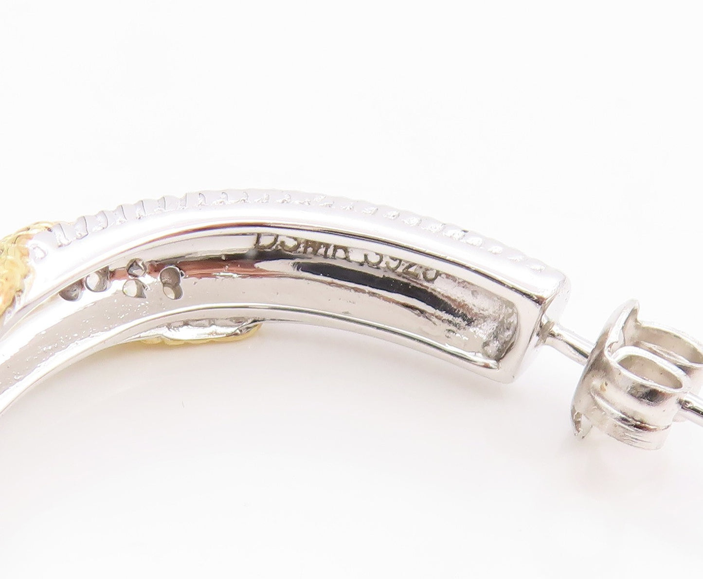 925 Sterling Silver Vintage Earrings Two Tone CZ Twisted Cable Hoops  EG14347