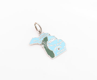 925 Sterling Silver Vintage Enamel Michigan State Map Pendant  PT16398