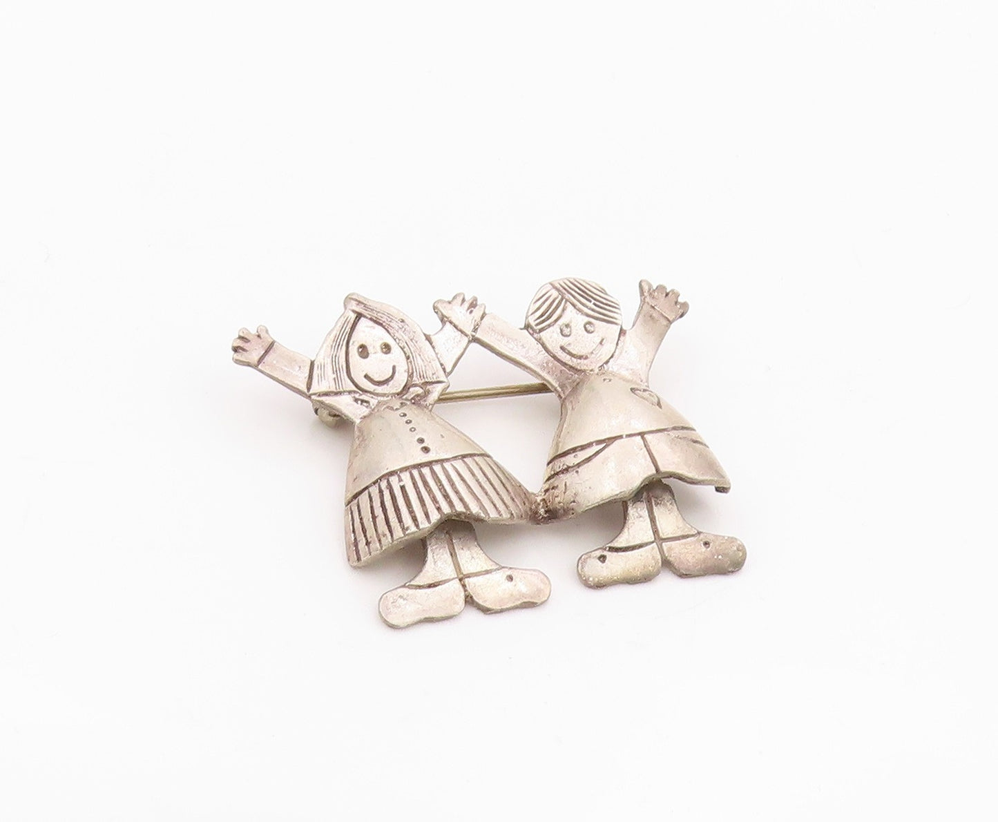 925 Sterling Silver Vintage Brooch EFS Dancing Children Figural Pin  BP12543