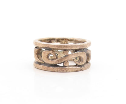 925 Sterling Silver Vintage Ring Dark Tone Solid Cutout Swirls  Sz 6  RG31297