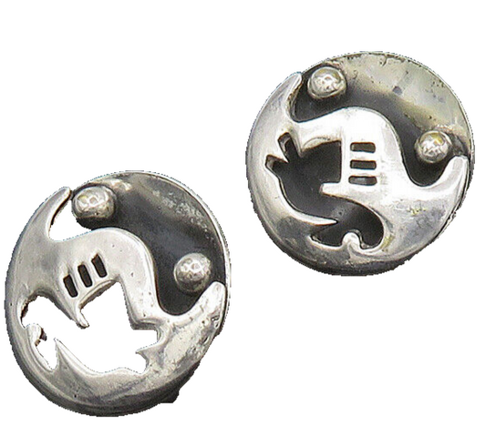 CORO 925 Silver  Vintage Rare Cutout Modernist Non Pierce Earrings  EG11461