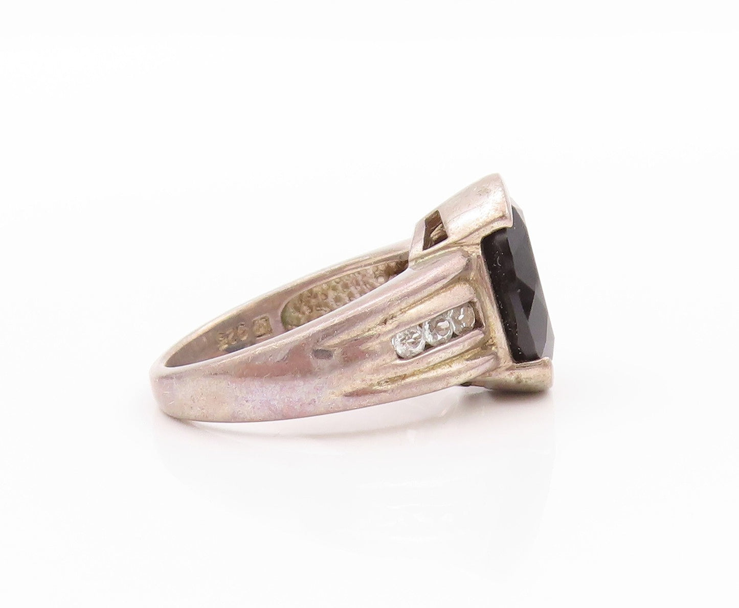 925 Sterling Silver Vintage Ring Minimalist Oval Onyx Round CZ  Sz 7  RG32332
