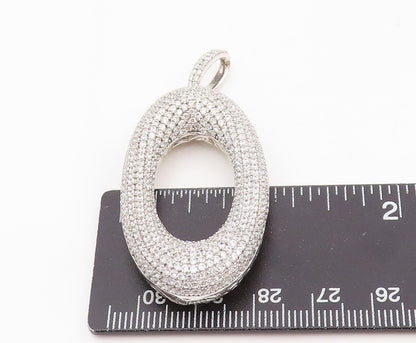 925 Sterling Silver Vintage Pendant Clustered CZ Open Puffed Oval Drop  PT25542