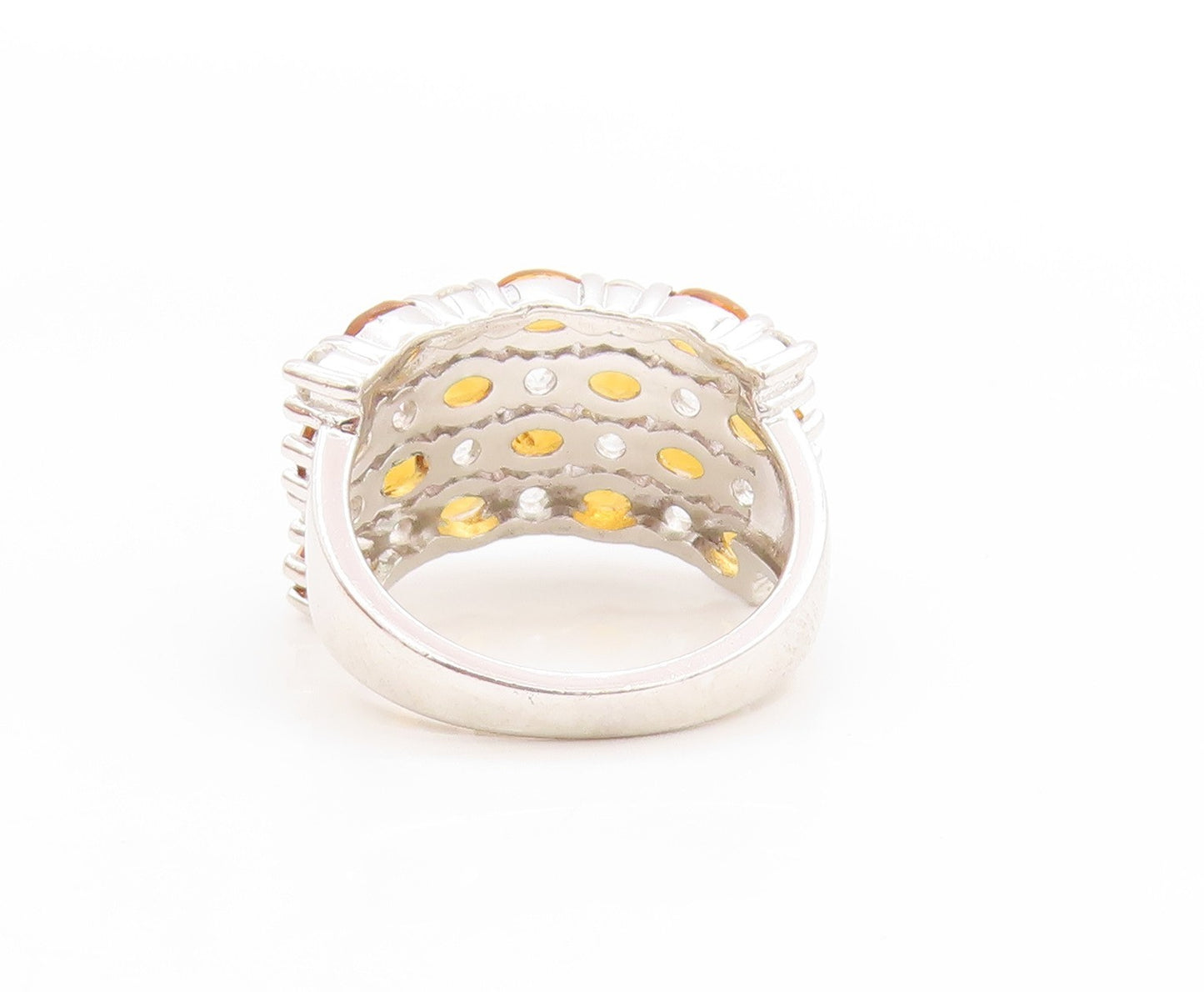 925 Sterling Silver Vintage Ring Citrine & CZ Statement Pave Band  Sz 6  RG33729