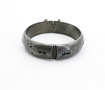 MEXICO 925 Sterling Silver  Vintage Oxidized Cutout Bangle Bracelet  BT1900