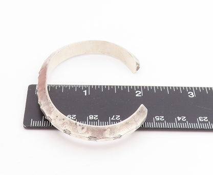 925 Sterling Silver Vintage Bracelet Modernist Solid Groove Narrow Cuff  BT11477
