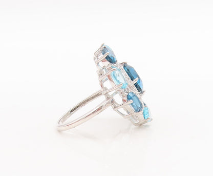 925 Sterling Silver Vintage Ring White & Blue Topaz Star Flower  Sz 7  RG29697