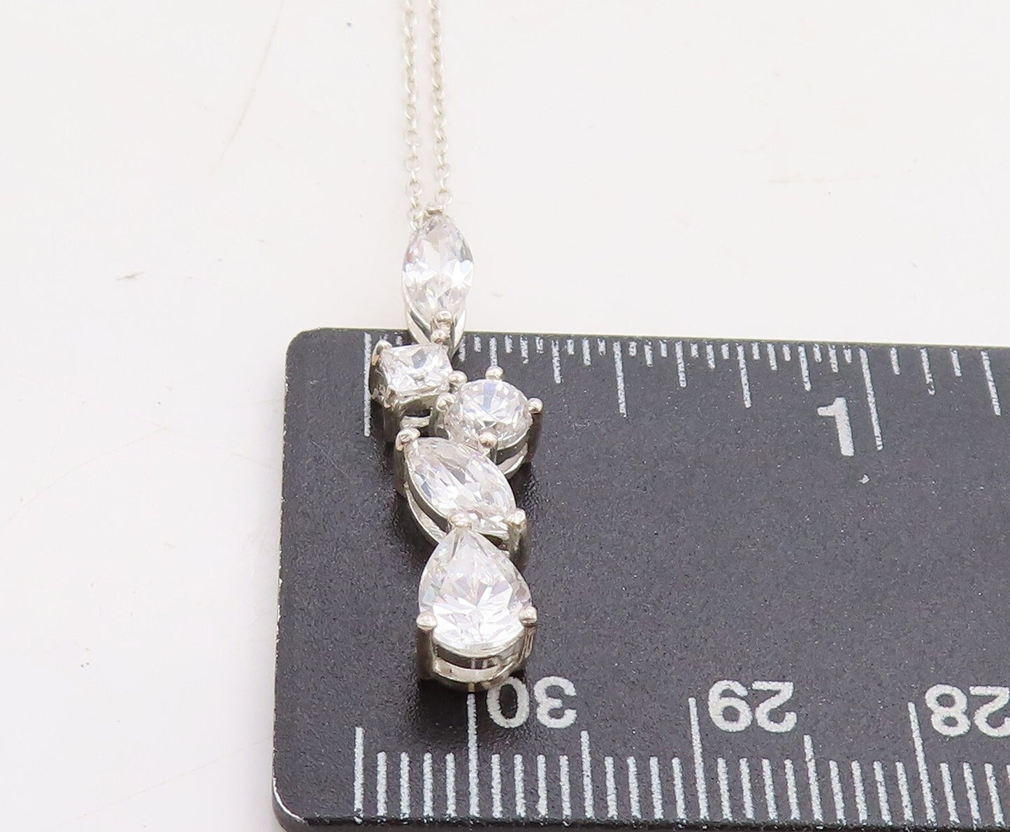 925 Sterling Silver Vintage Multi Shape Cubic Zirconia Chain Necklace NE2210