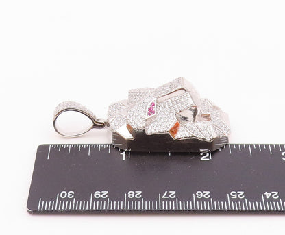 925 Sterling Silver  Vintage Cubic Zirconia Encrusted Lion Pendant  PT19317