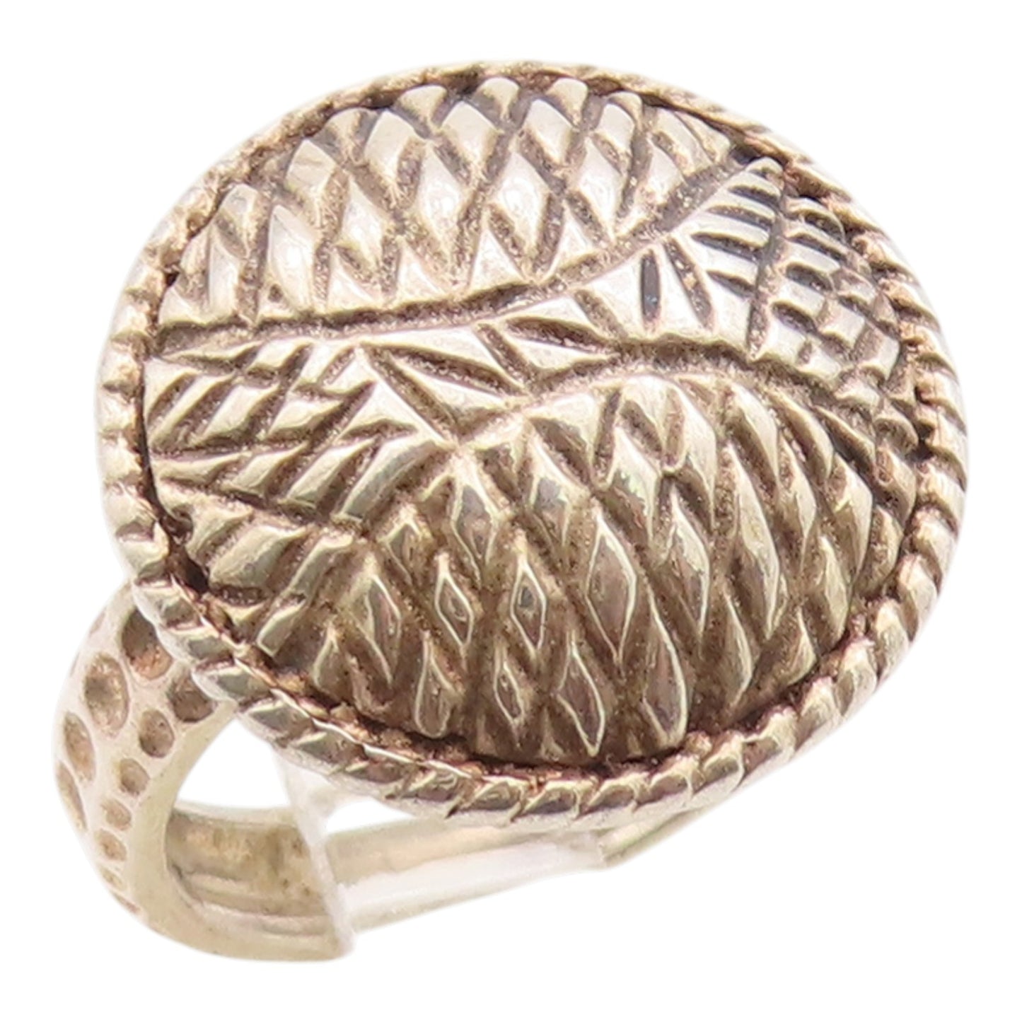925 Sterling Silver Vintage Ring D JOY Classic Textured Disc Band  Sz 5  RG36296