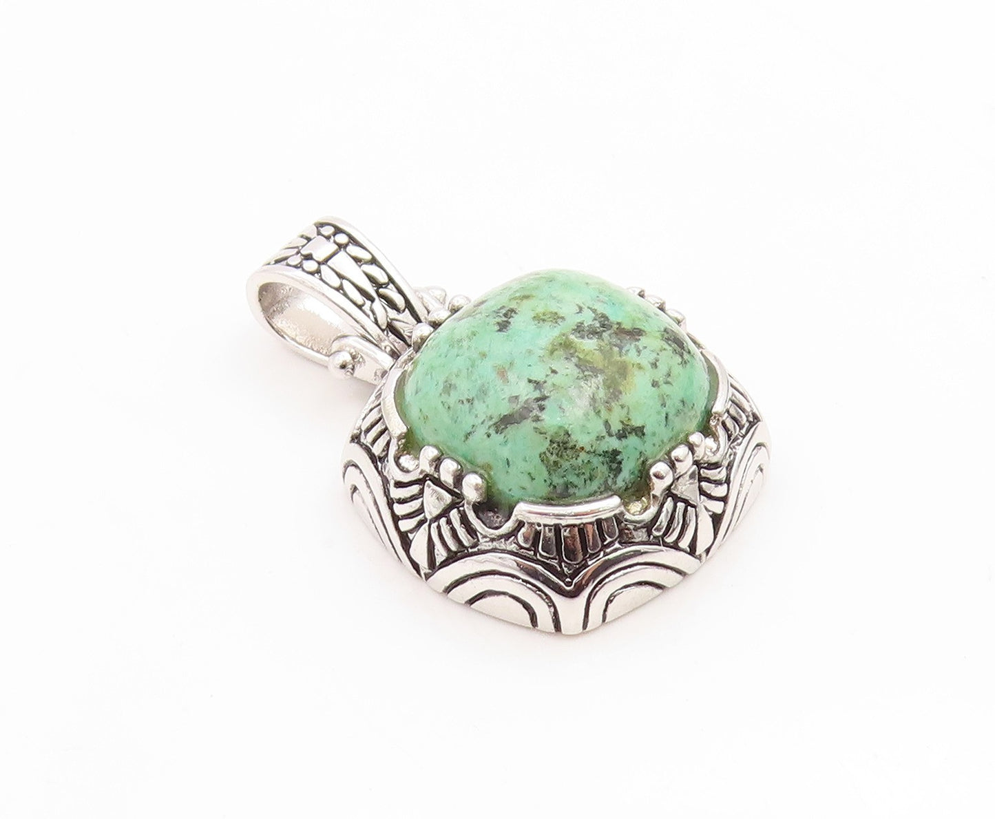 925 Sterling Silver Vintage Pendant Cabochon Turquoise Geometric Charm  PT26188