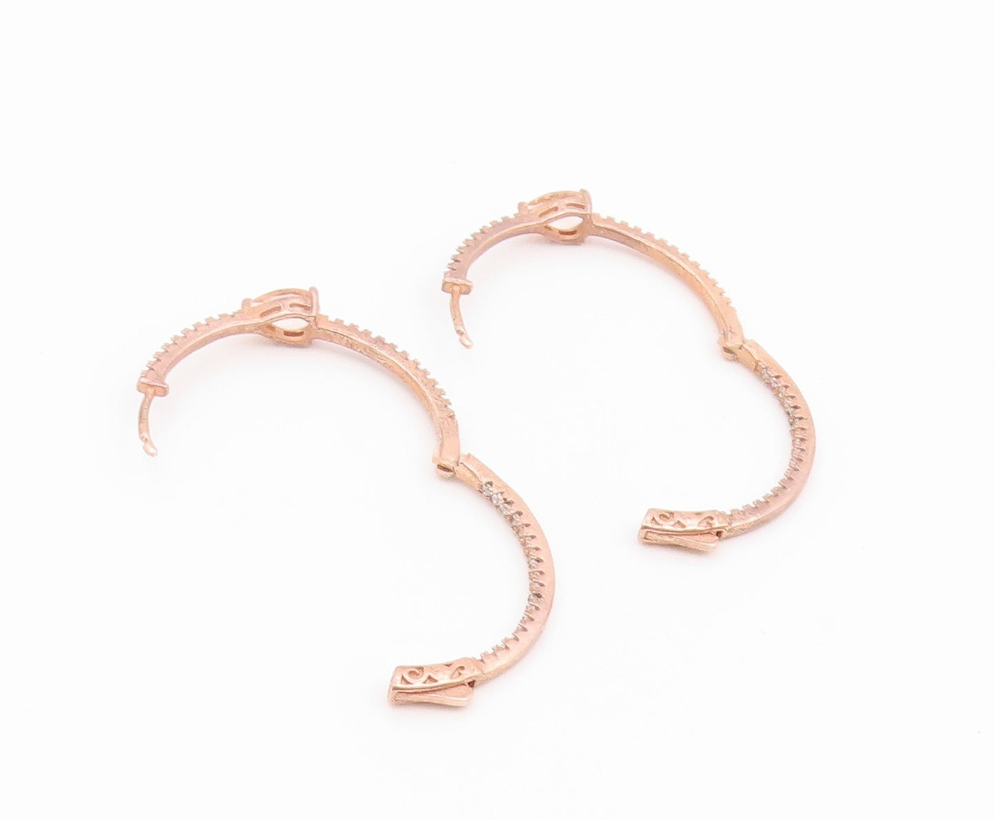 925 Sterling Silver Vintage Earrings Gold Plated Elegant Pink CZ Hoops  EG14521