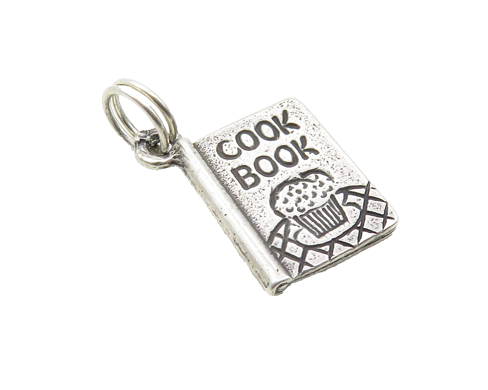 925 Sterling Silver  Vintage Petite Etched Cook Book Motif Pendant  PT6935