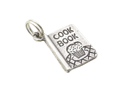 925 Sterling Silver  Vintage Petite Etched Cook Book Motif Pendant  PT6935
