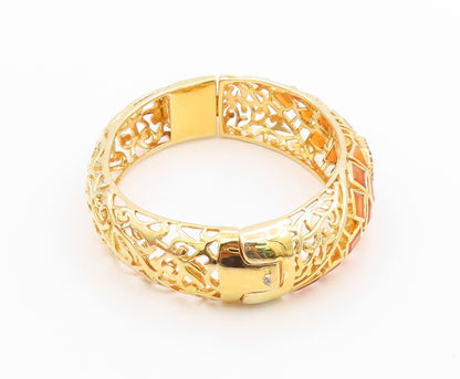 925 Sterling Silver Vintage Bracelet Gold Plated Ruby & Citrine Bangle BT11336