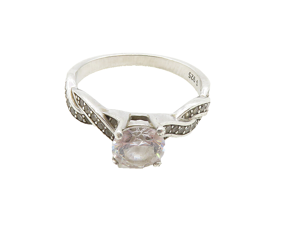 925 Sterling Silver  Cubic Zirconia Infinity Solitaire Accent Ring Sz 7 RG9973