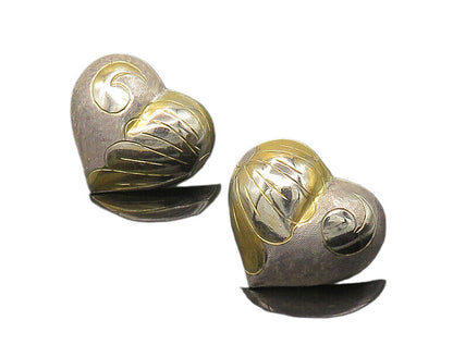 925 Sterling Silver  Vintage Two Tone Floral Love Heart Drop Earrings  EG9160