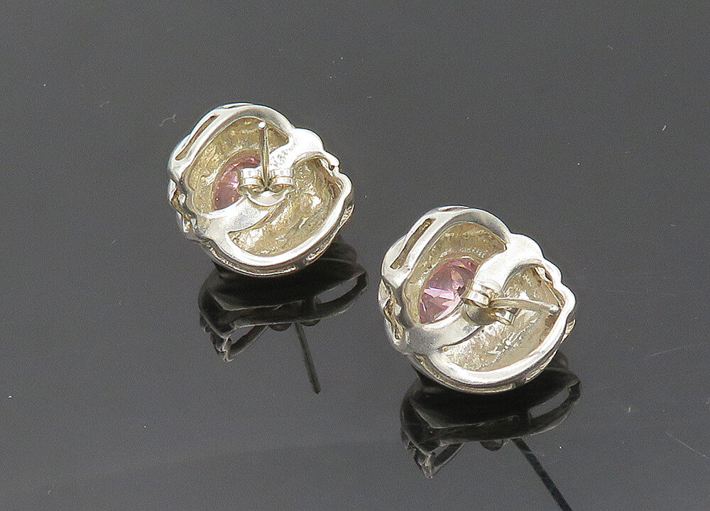 925 Sterling Silver  Vintage Pink Cubic Zirconia Fluted Drop Earrings  EG10142