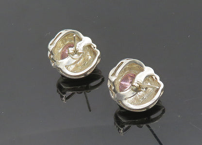 925 Sterling Silver  Vintage Pink Cubic Zirconia Fluted Drop Earrings  EG10142