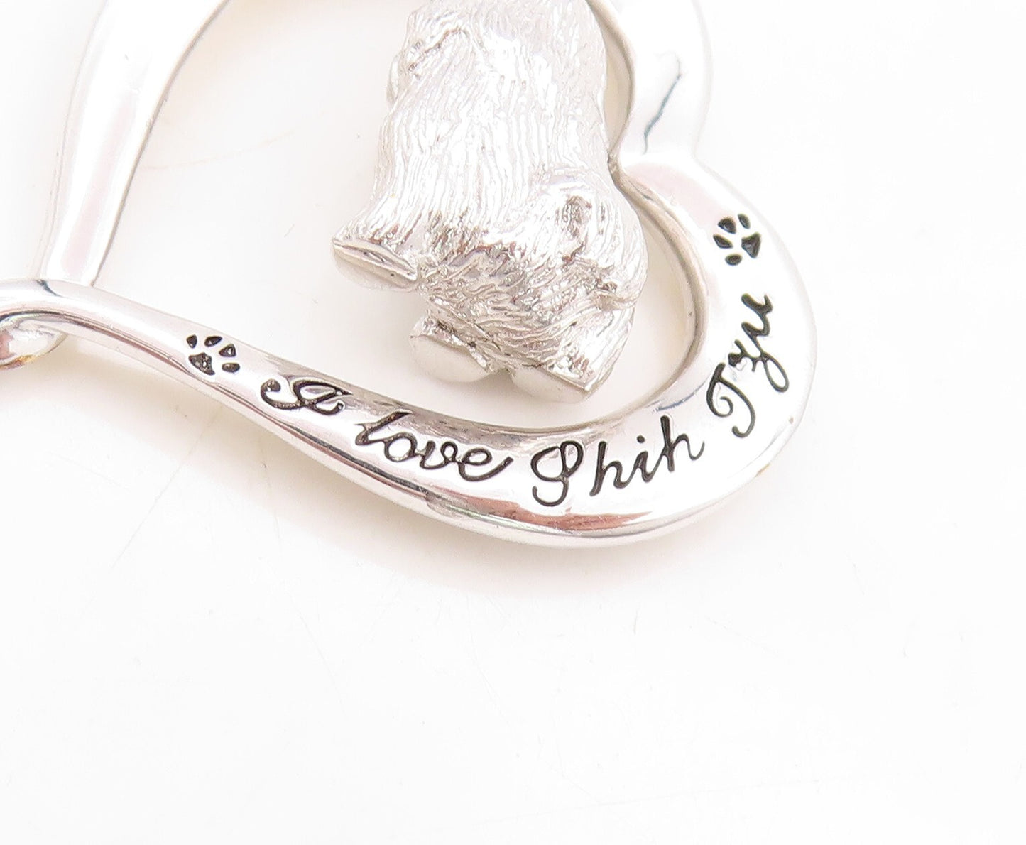 925 Sterling Silver Vintage Pendant Designer Heart With Dangling Puppy  PT23867