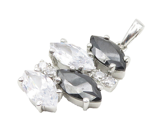 925 Sterling Silver  Marquise Cut Cubic Zirconia & Hematite Pendant  PT14607