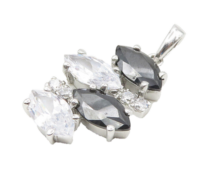925 Sterling Silver  Marquise Cut Cubic Zirconia & Hematite Pendant  PT14607