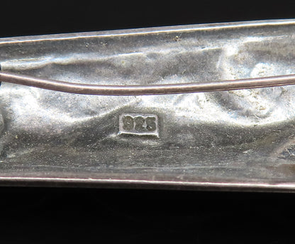 925 Silver  Vintage Inlaid Rhinestone Carved Swirls Linear Brooch Pin  BP9721