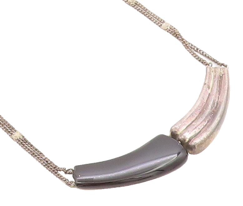 925 Sterling Silver  Vintage Black Onyx Fluted Dark Tone Chain Necklace NE1702