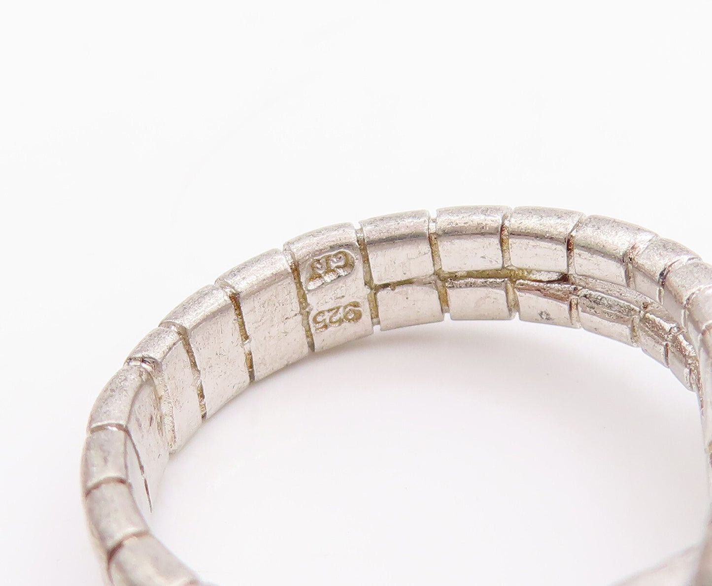 925 Sterling Silver Vintage Ring Loop Knot Round CZ Beaded  Sz 5  RG29107